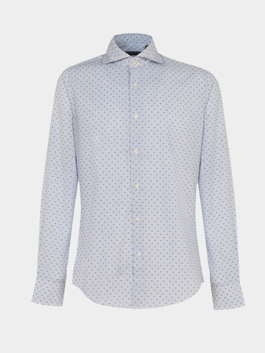 White Super Slim Fit cotton twill shirt with jackard design
