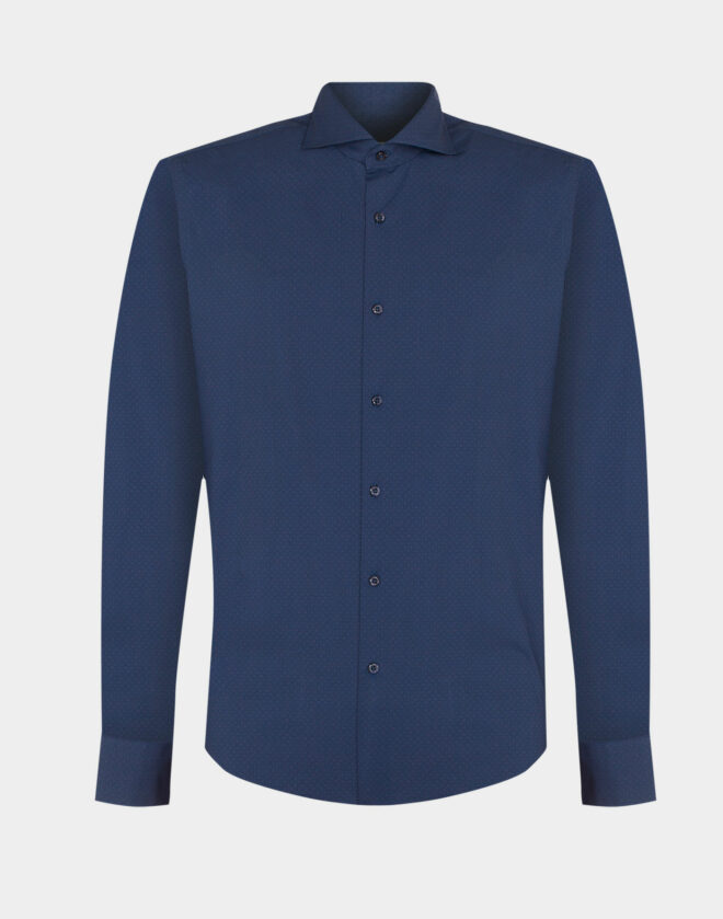 Blue Printed Cotton Stretch Super Slim Fit Shirt