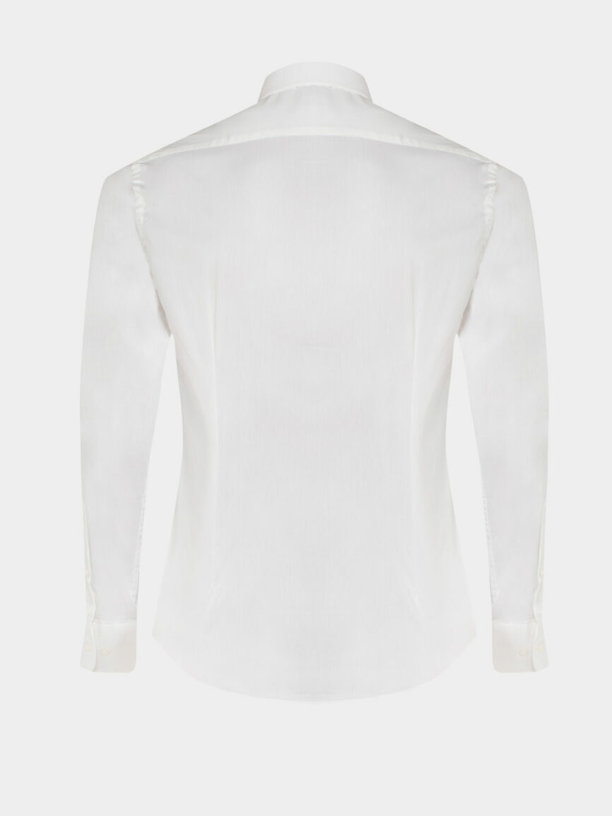 White Cotton Poplin Stretch Slim Fit Shirt