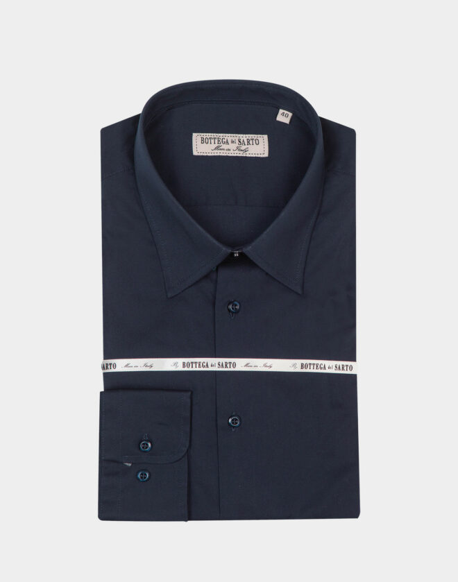 Camicia Blu navy In Popeline di cotone Elasticizzato Slim Fit