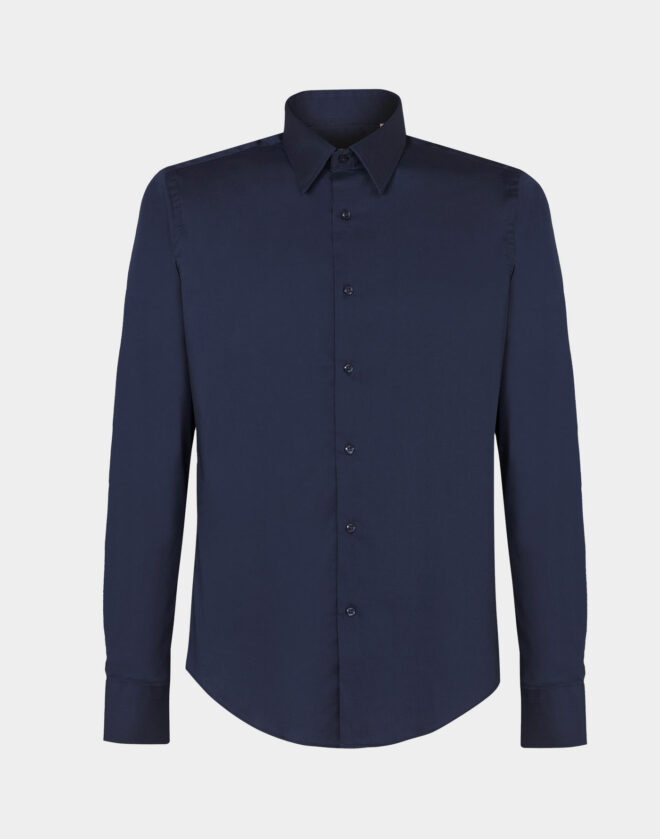 Camicia Blu navy In Popeline di cotone Elasticizzato Slim Fit