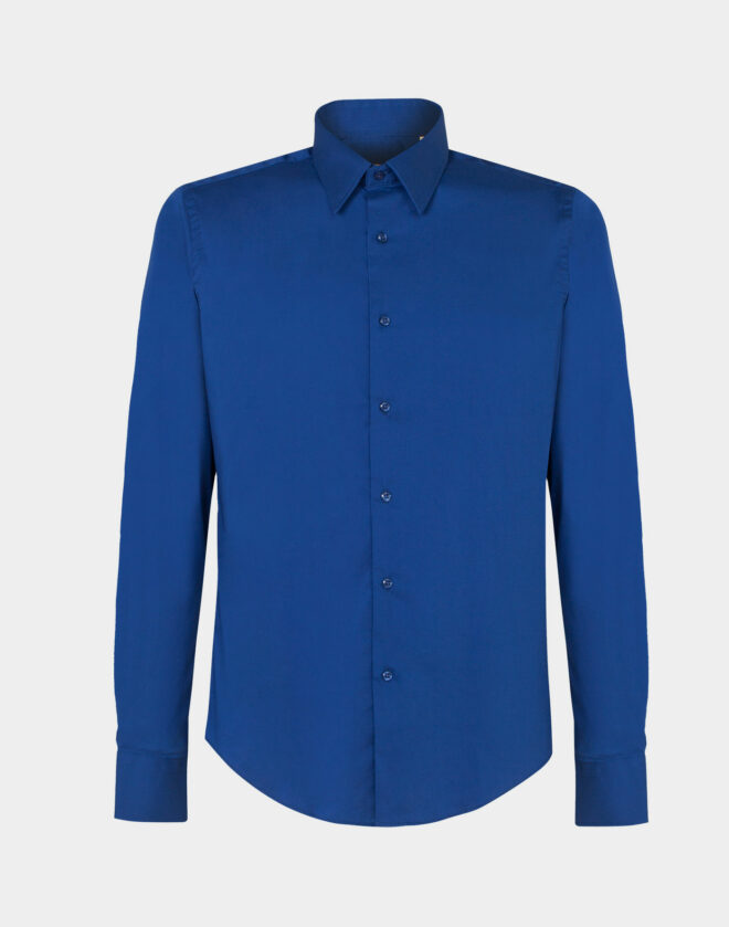 Camicia Blue Elettrico In Popeline di cotone Elasticizzato Slim Fit