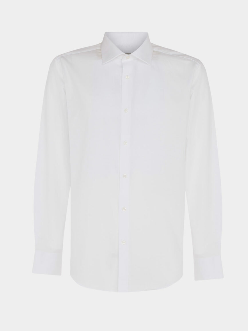White Textured Cotton Twill Regular Fit Shirt