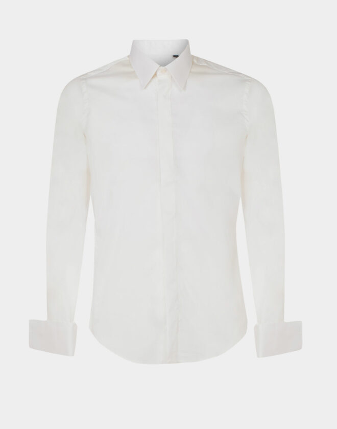 Camicia da Smoking bianca In Popeline di cotone Elasticizzato Slim Fit