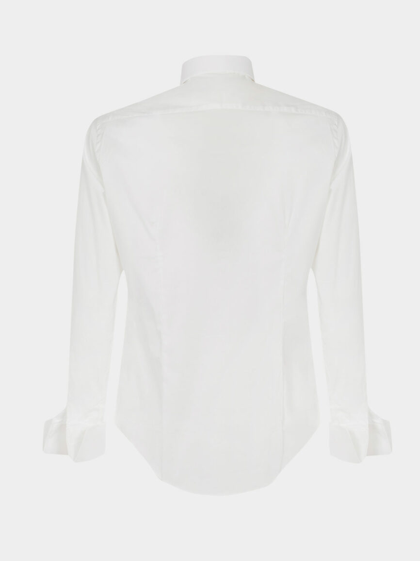 Camicia da Smoking bianca In Popeline di cotone Elasticizzato Slim Fit