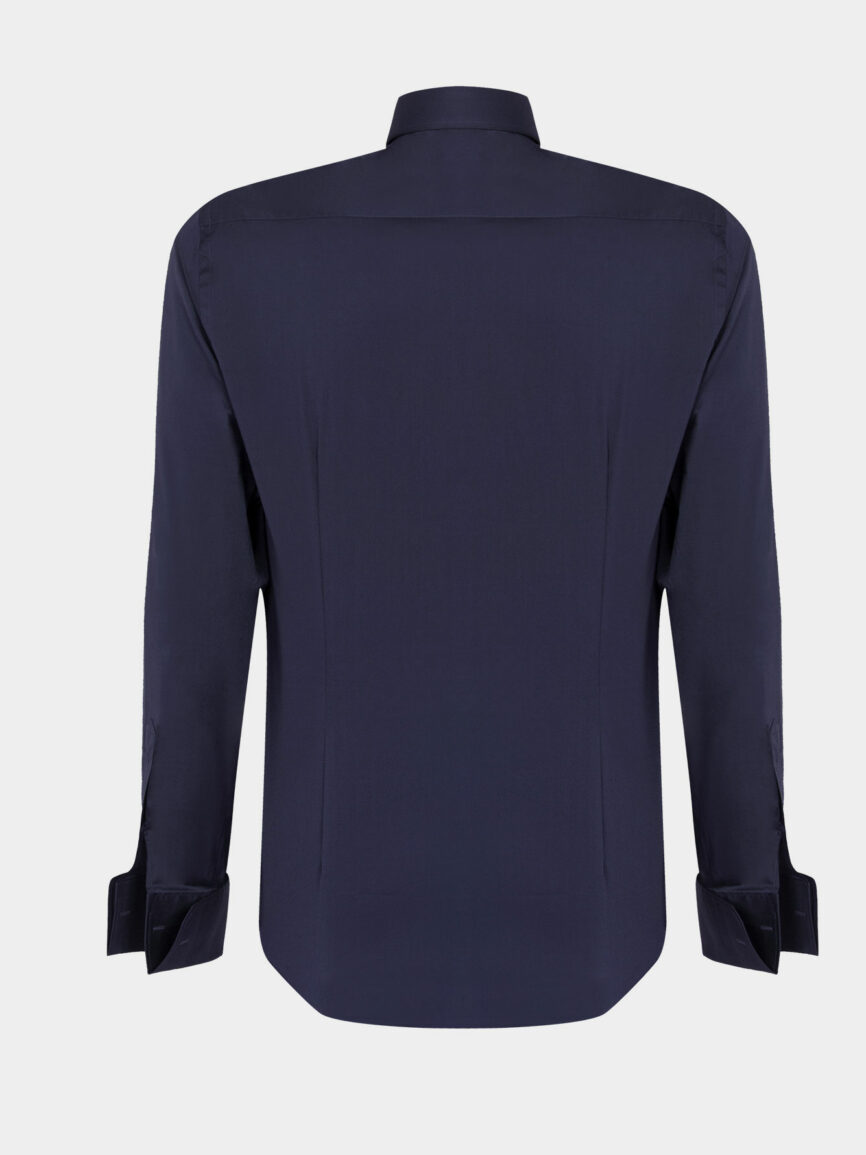 Camicia da Smoking blu In Popeline di cotone Elasticizzato Slim Fit