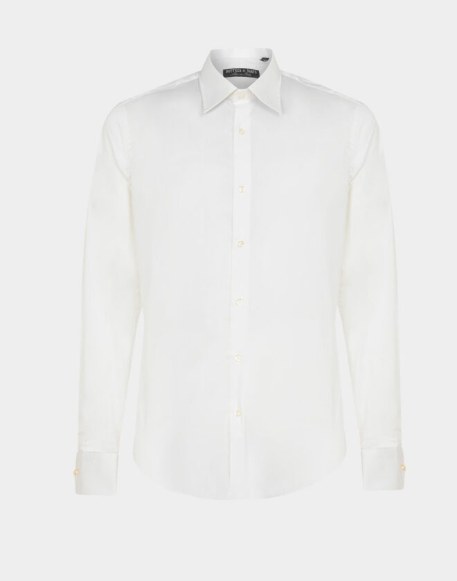 White Cotton Poplin Stretch Slim Fit Shirt