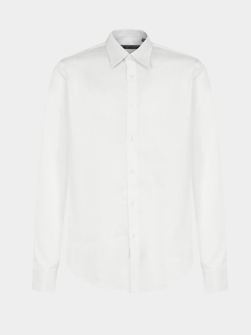 White Striped Cotton Twill Slim Fit Shirt