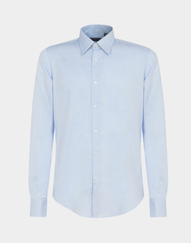Light blue Textured Cotton Twill Slim Fit Shirt