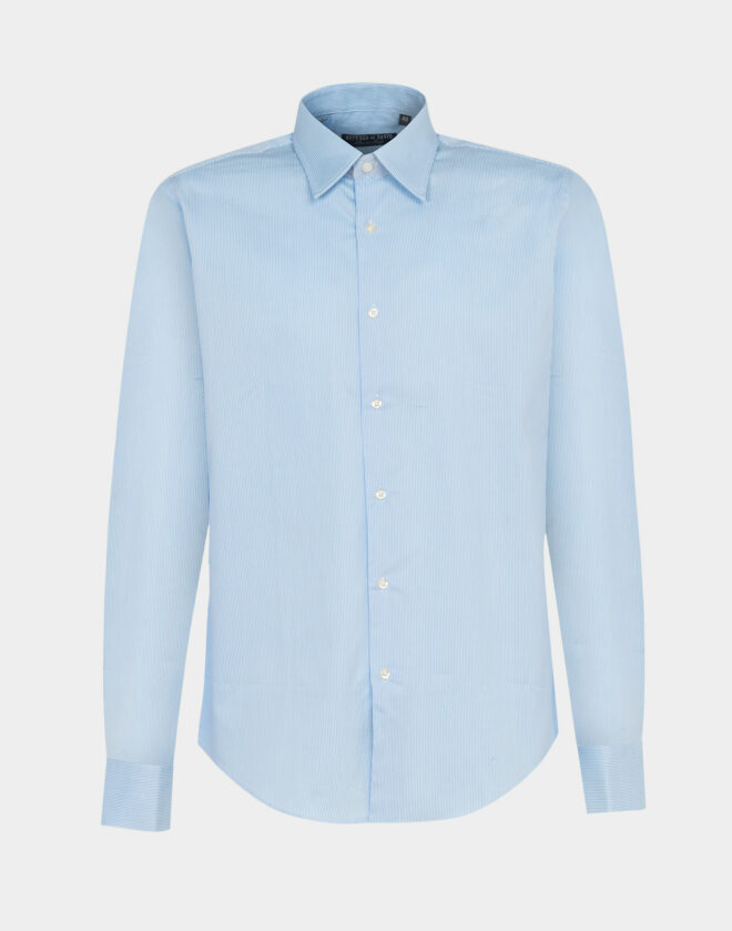 Light blue Striped Cotton Twill Slim Fit Shirt