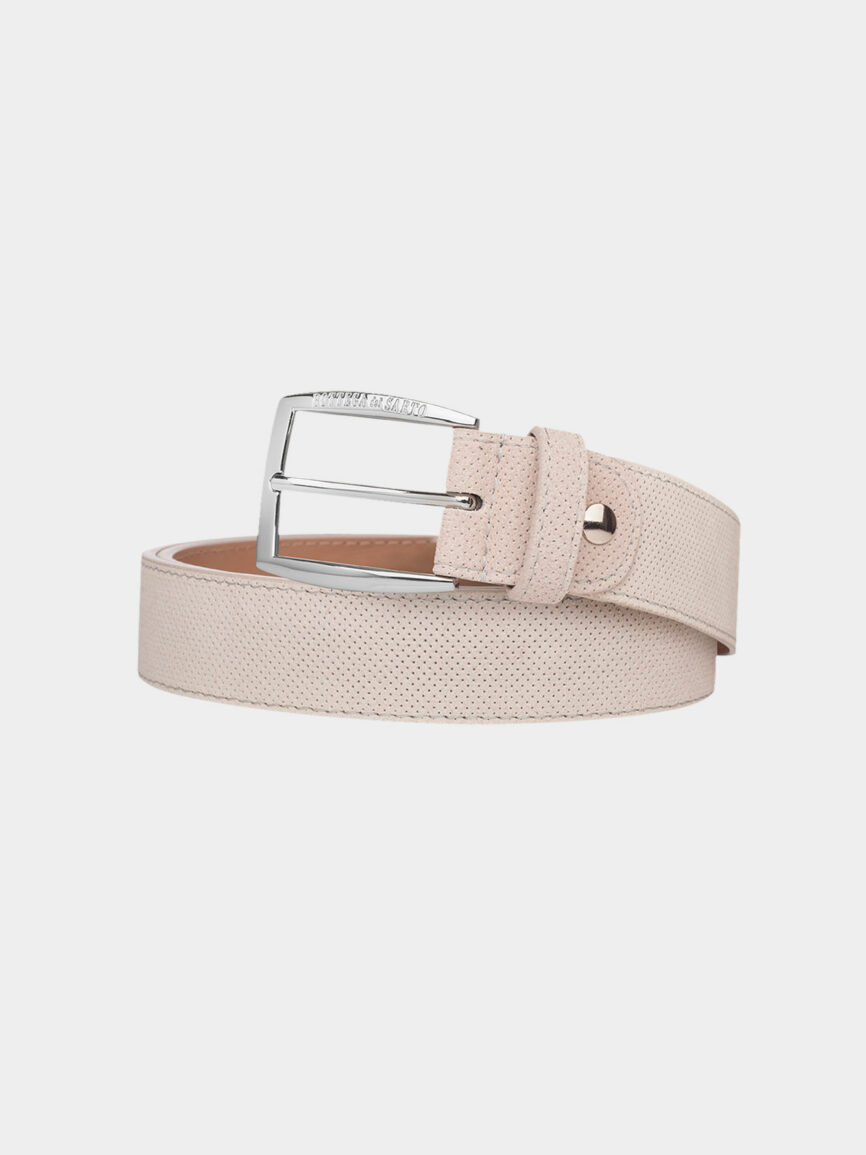 Beige perforated leather belt