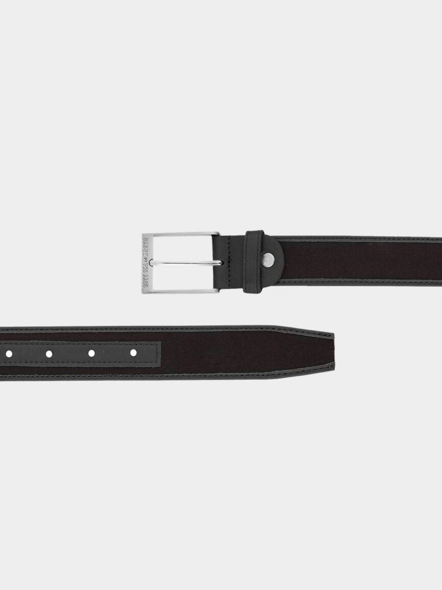 Leather and gray fabric belt