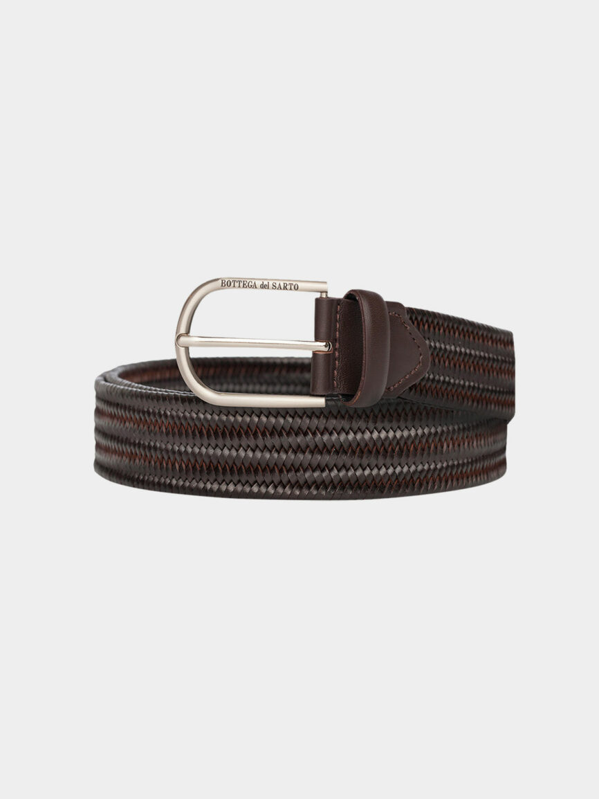 Brown leather stretch braid belt