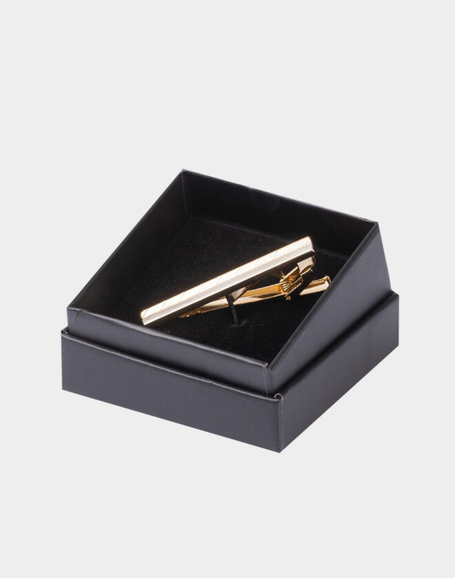 Rectangular gold tie clip with stripes