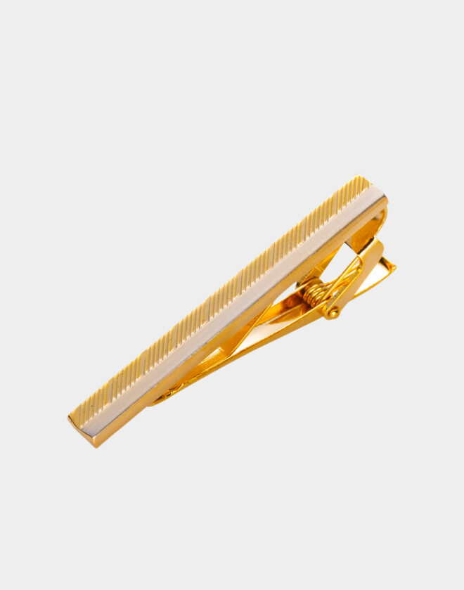 Fermacravatta rettangolare oro con righe