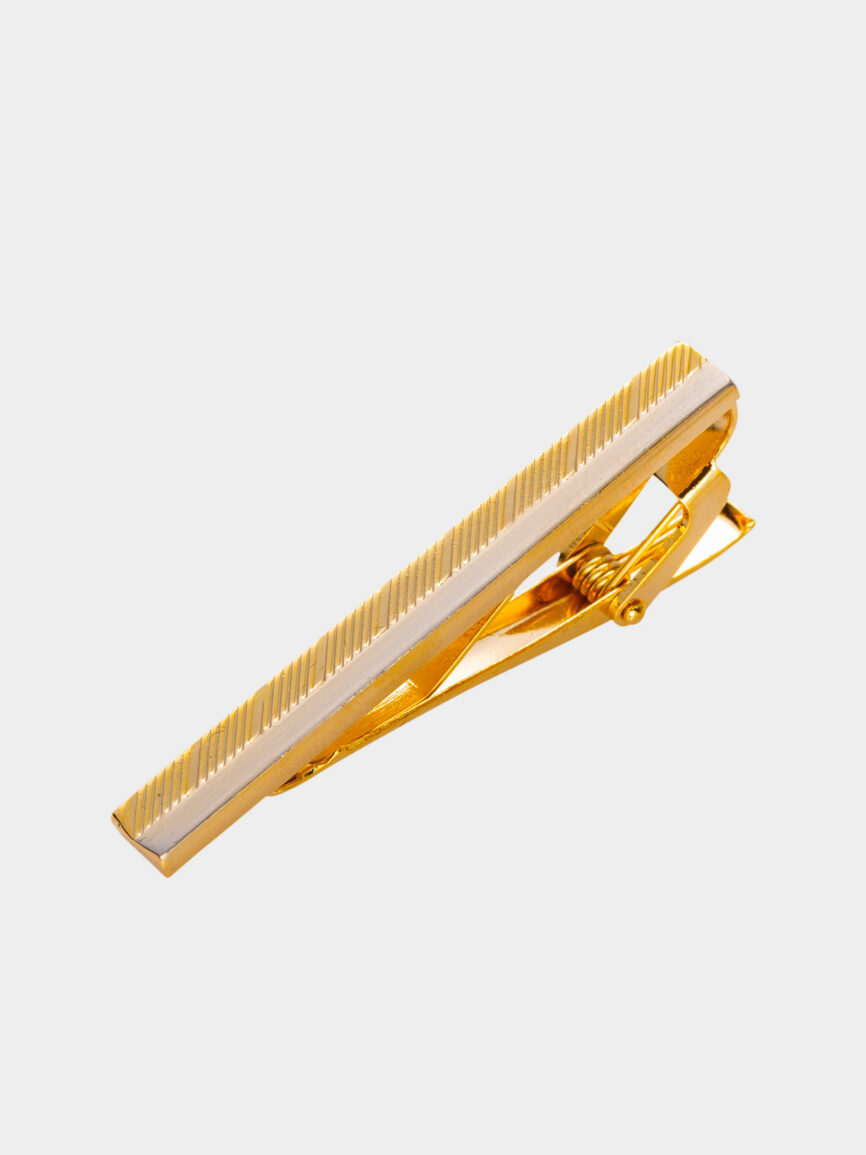 Rectangular gold tie clip with stripes