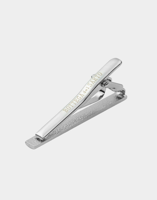 Rectangular silver tie clip with stone