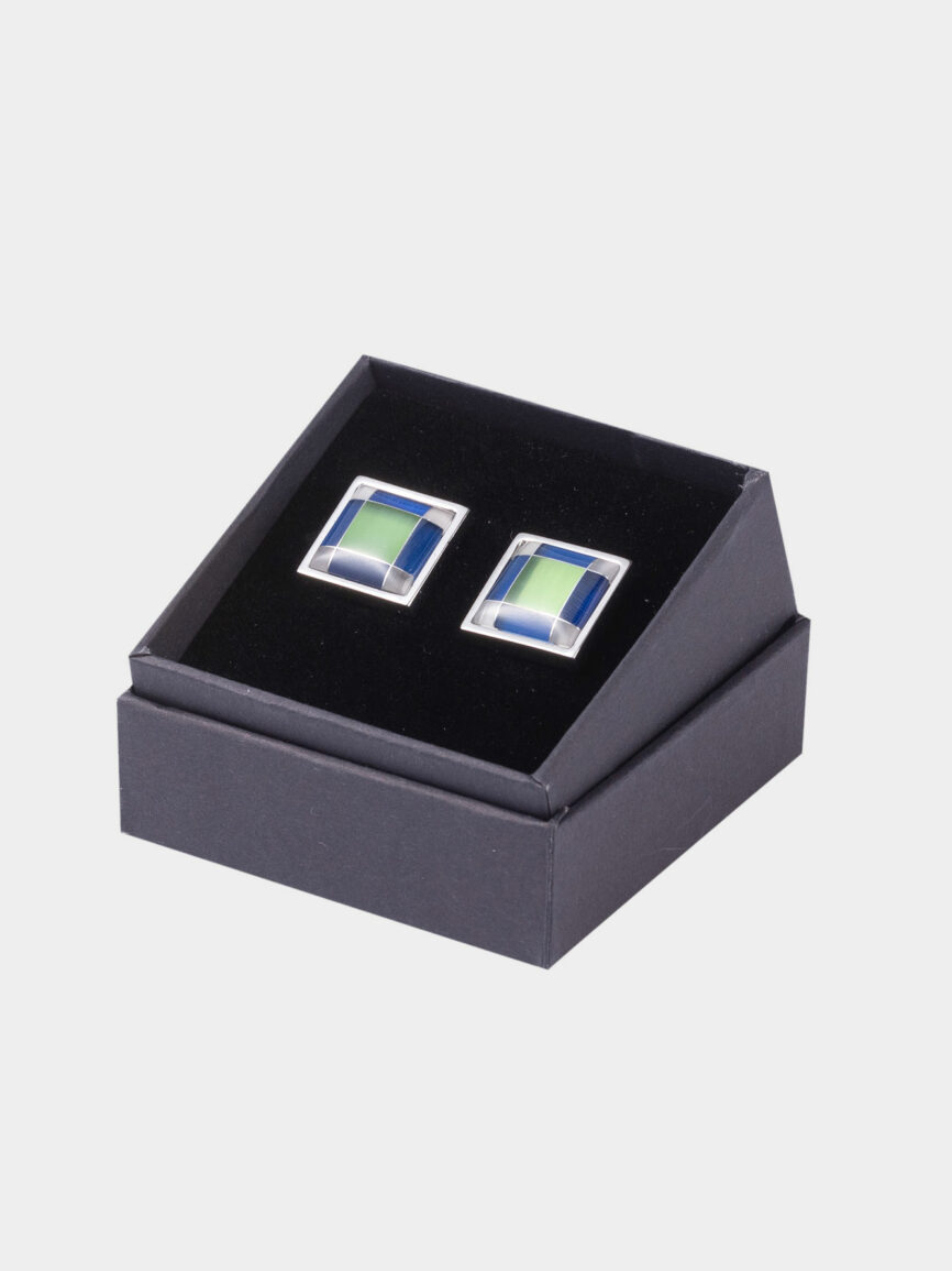 Square cufflinks with green stone