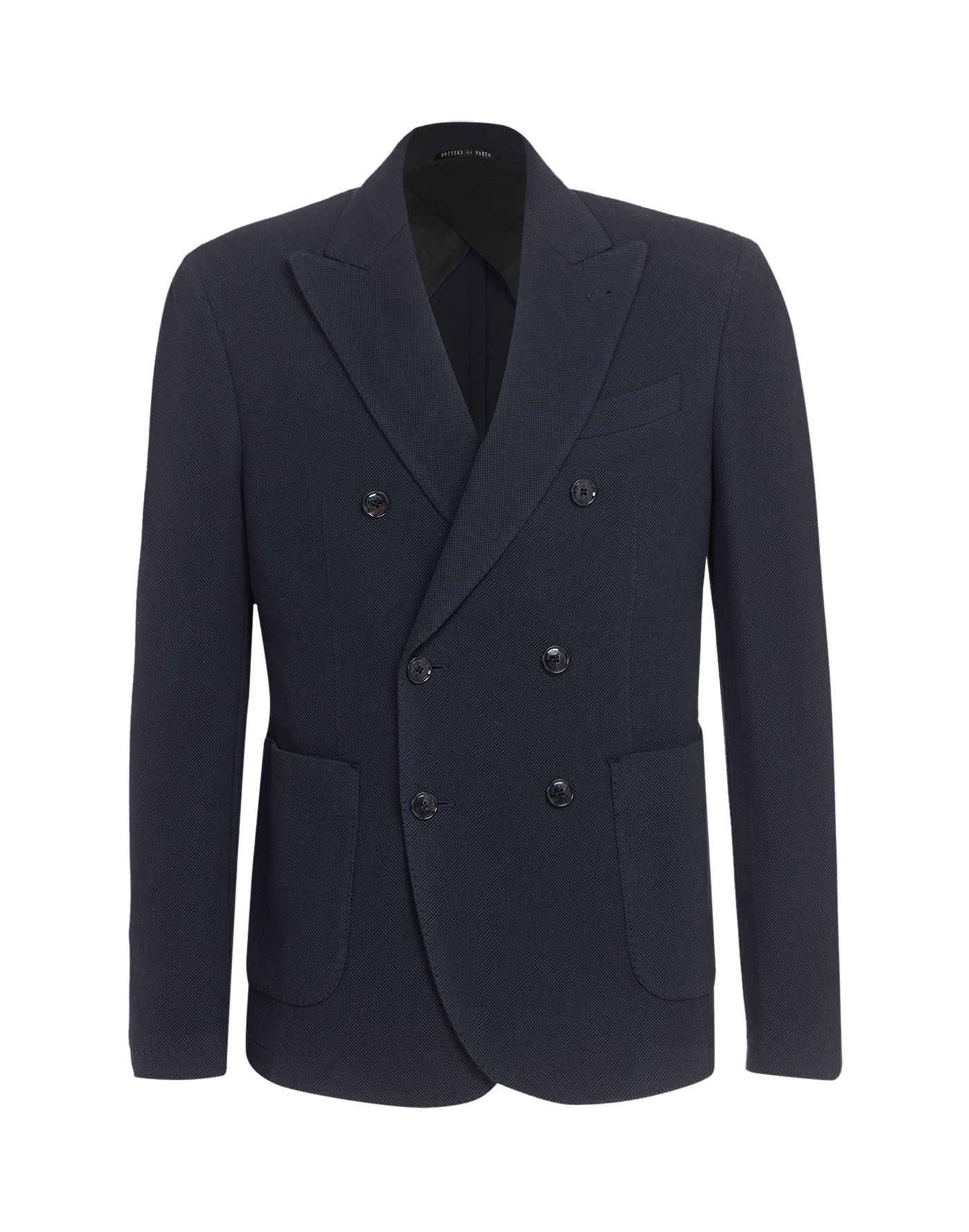 Navy Blue Double-breasted Cotton Jersey Florence Jacket - Bottega Del Sarto