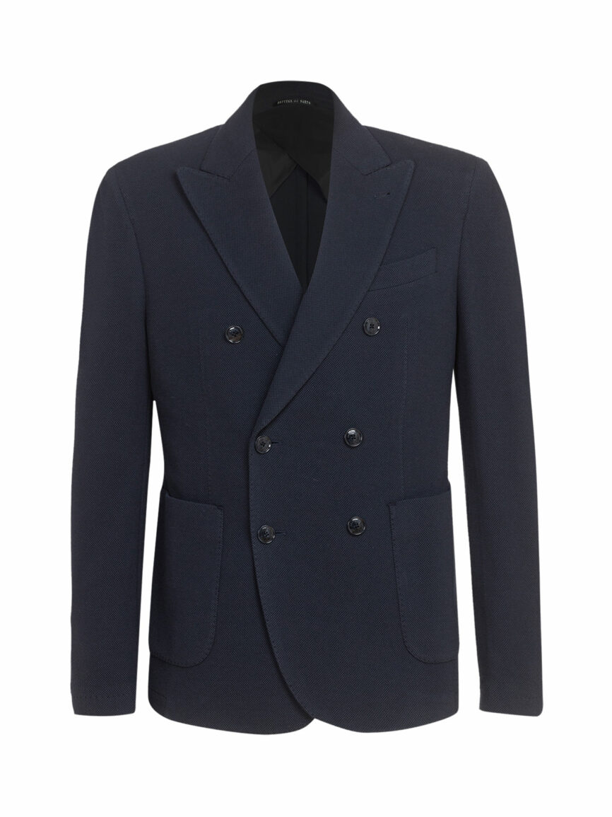 Navy blue double-breasted cotton jersey Florence jacket