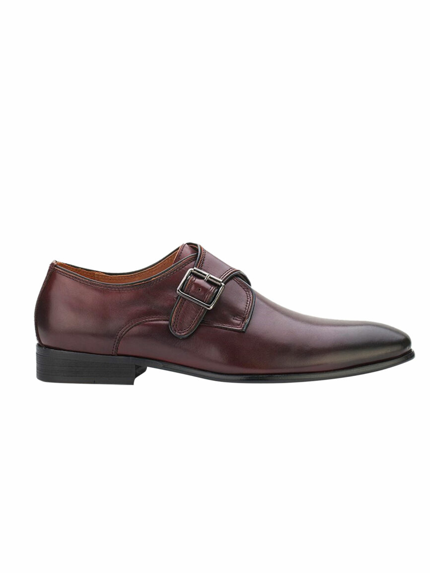 Brown leather one-buckle monk strap shoe