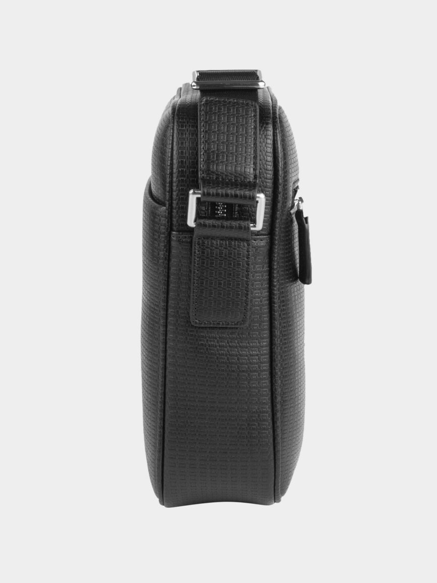 Black printed hand-bag with shoulder strap