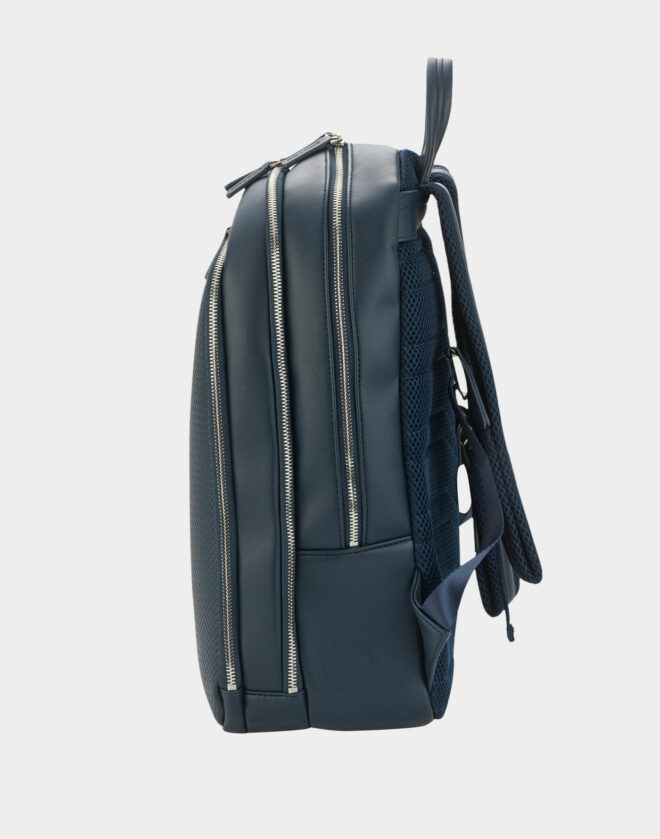Blue backpack with outside pockets