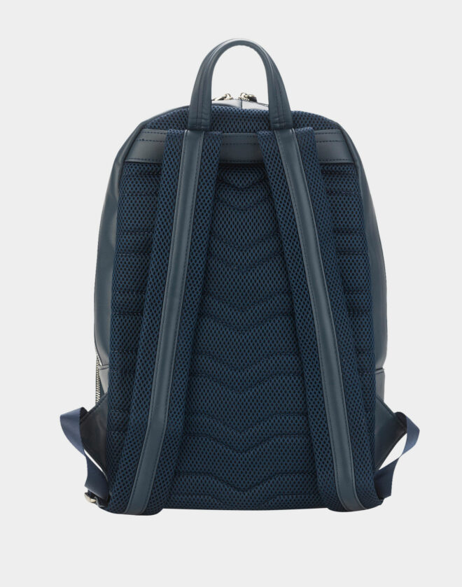 Blue backpack with outside pockets