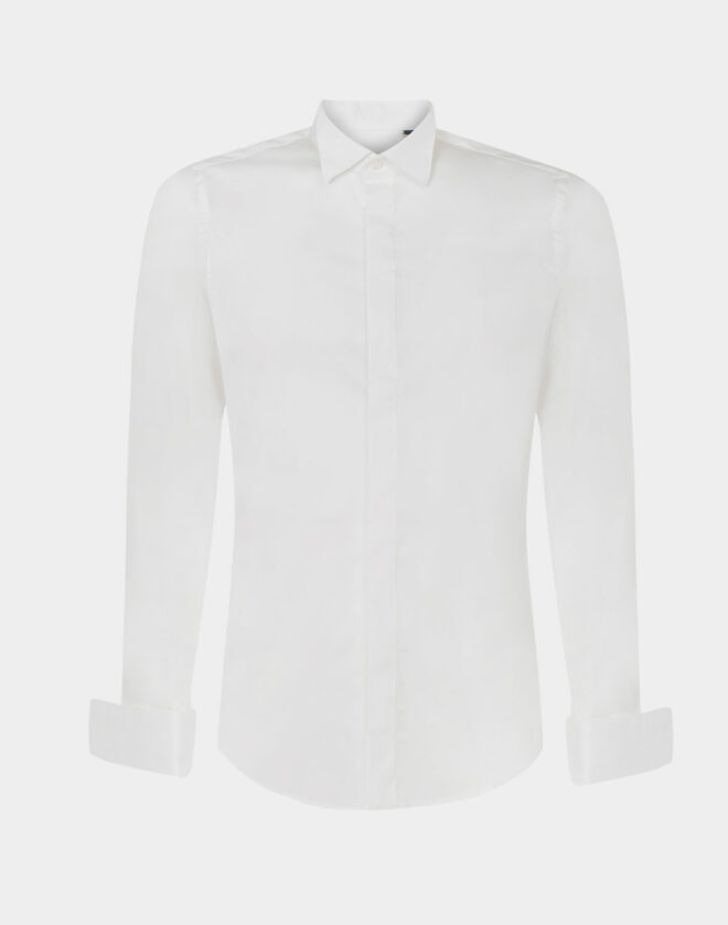 White Tuxedo Shirt In Cotton Poplin Stretch Slim Fit