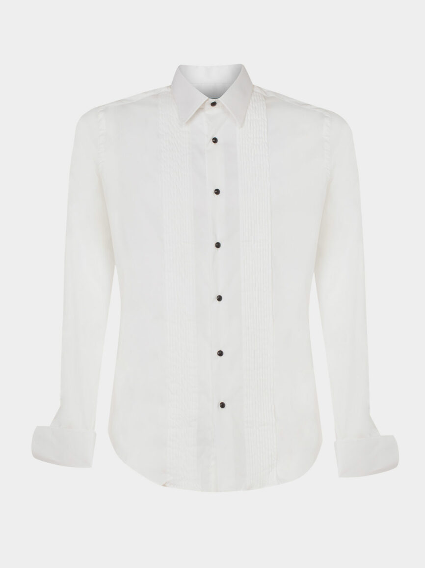 White Tuxedo Shirt In Cotton Poplin Stretch Slim Fit