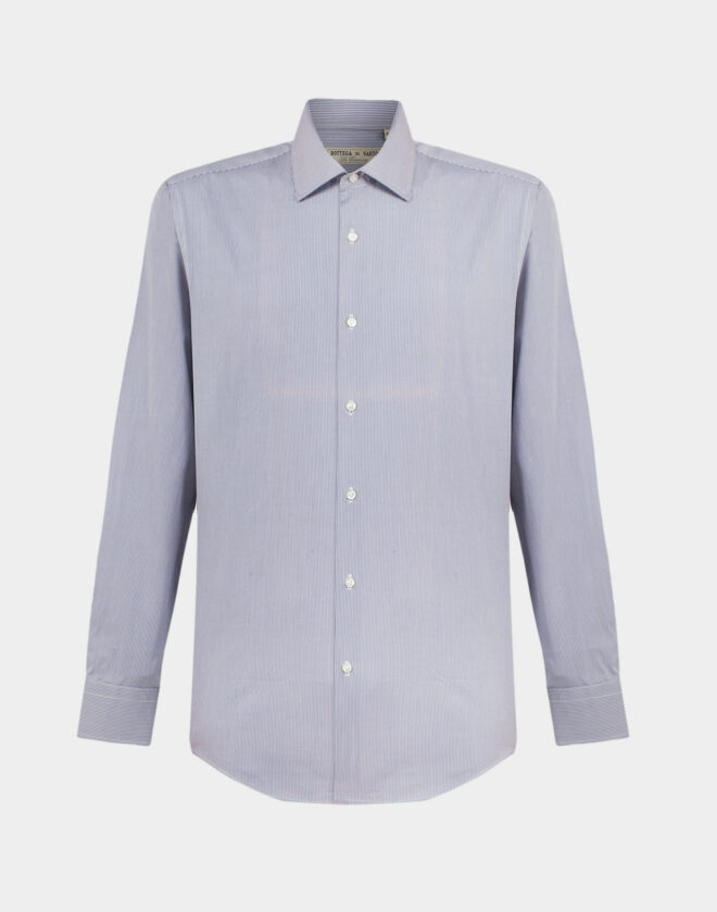 Grey Striped Cotton Twill Regular Fit Shirt