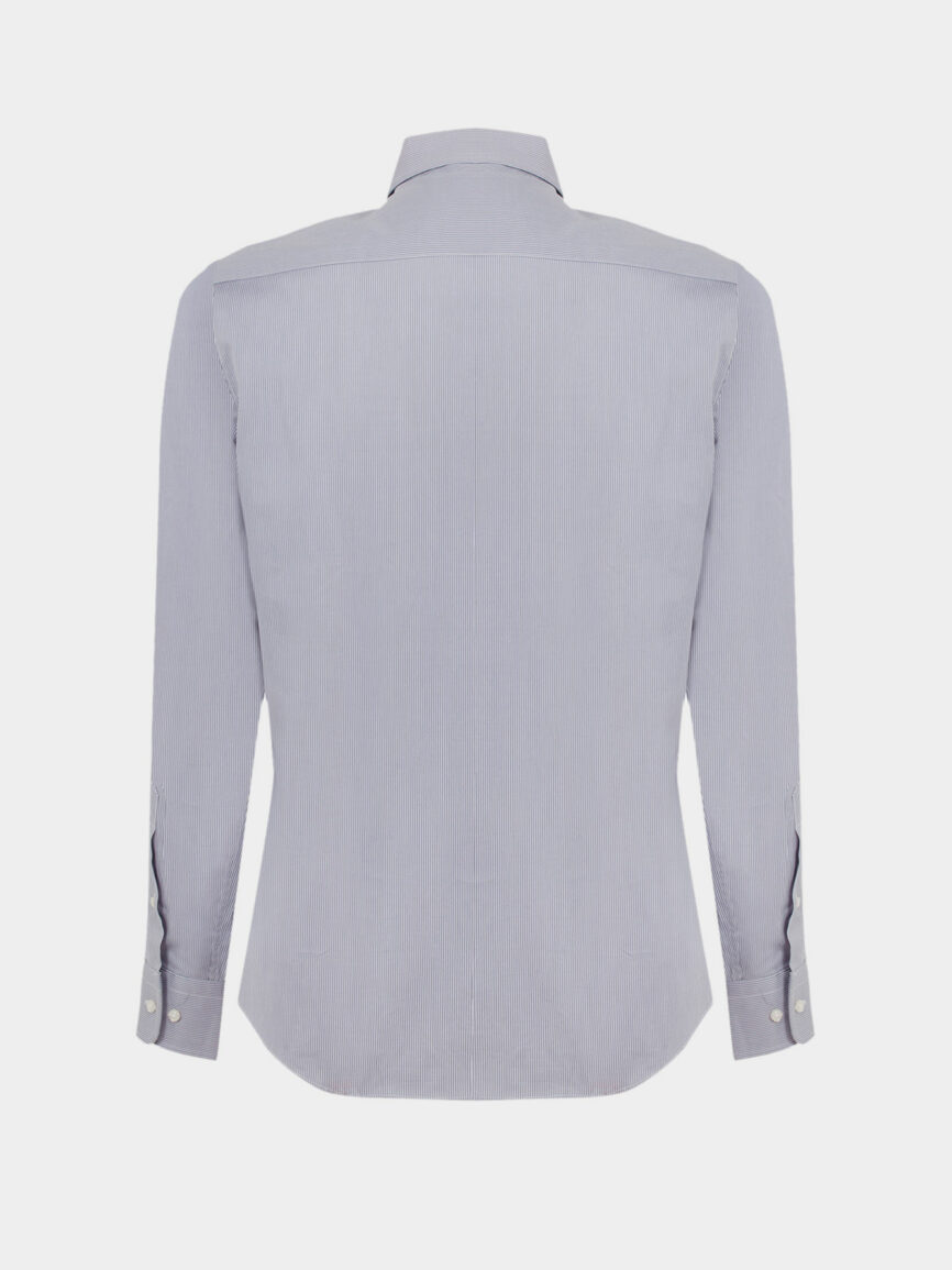 Grey Striped Cotton Twill Regular Fit Shirt