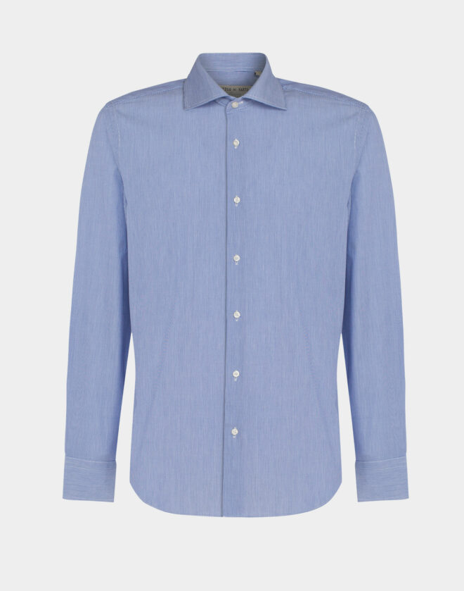 Camicia blu millerighe in Twill di cotone Regular Fit
