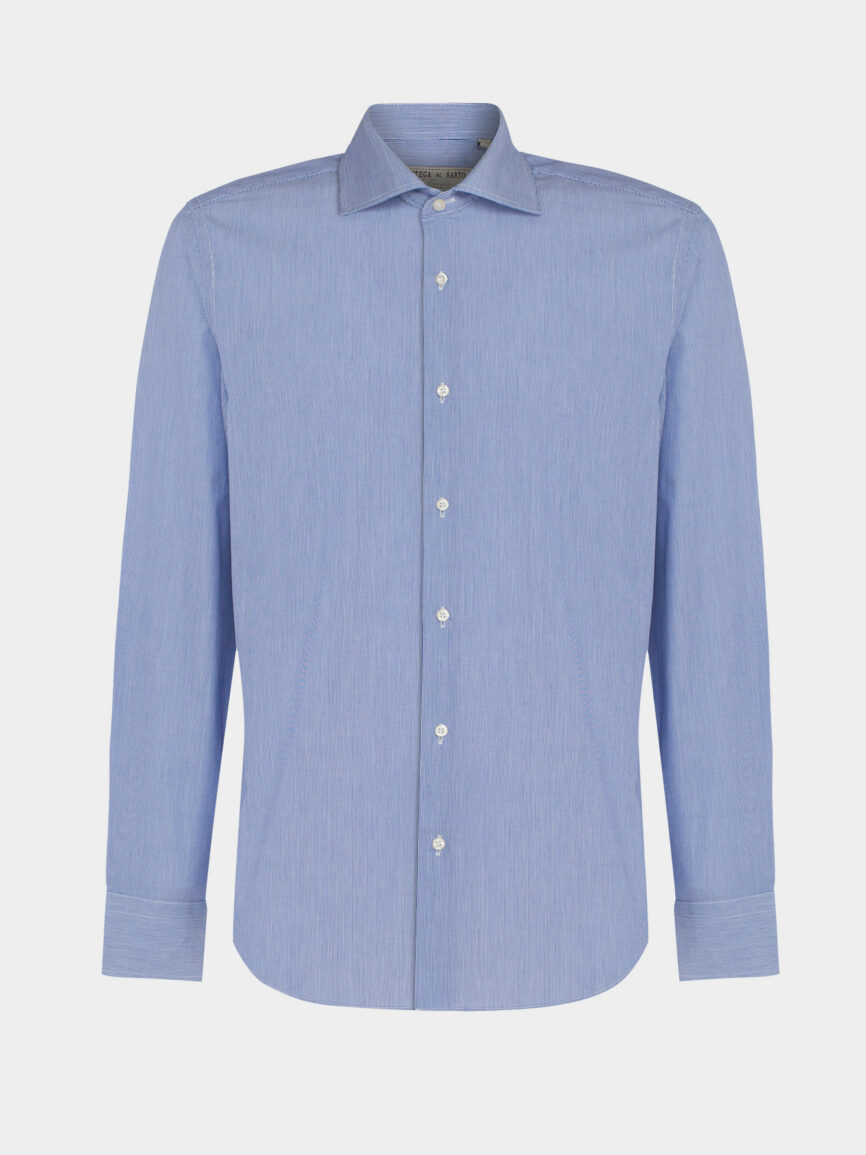 Blue Striped Cotton Twill Regular Fit Shirt