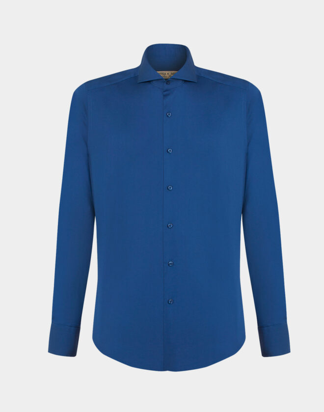 Electric blue Super Slim Fit cotton stretch popling shirt