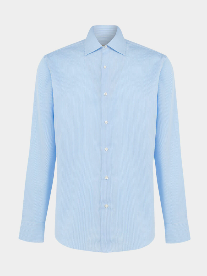 Light Blue striped Cotton Twill Regular Fit Shirt