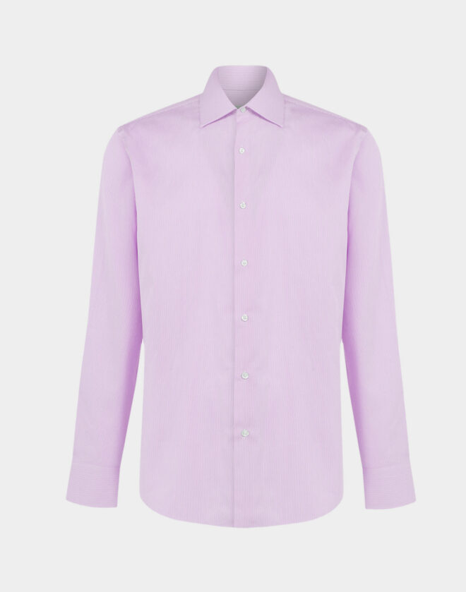 Pink Striped Cotton Twill Regular Fit Shirt