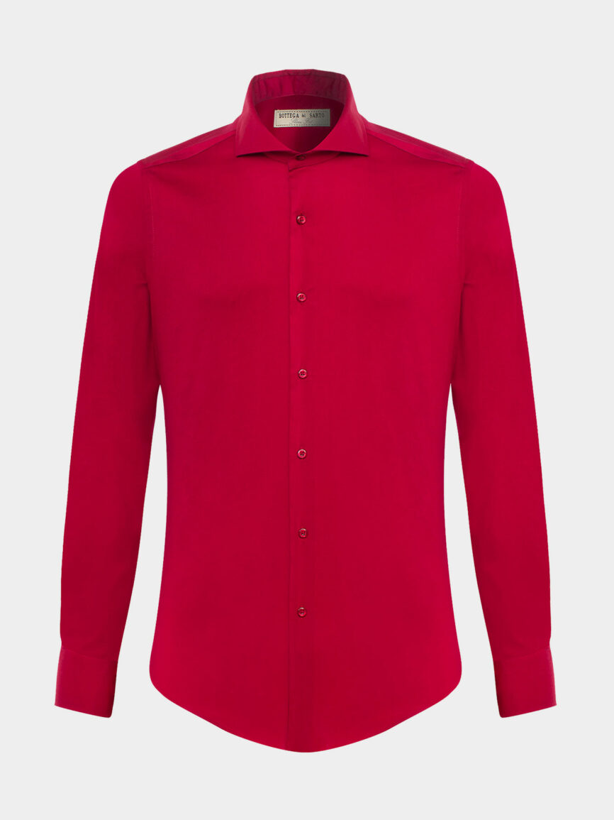 Red Shirt In Stretch Cotton Poplin Super Slim Fit