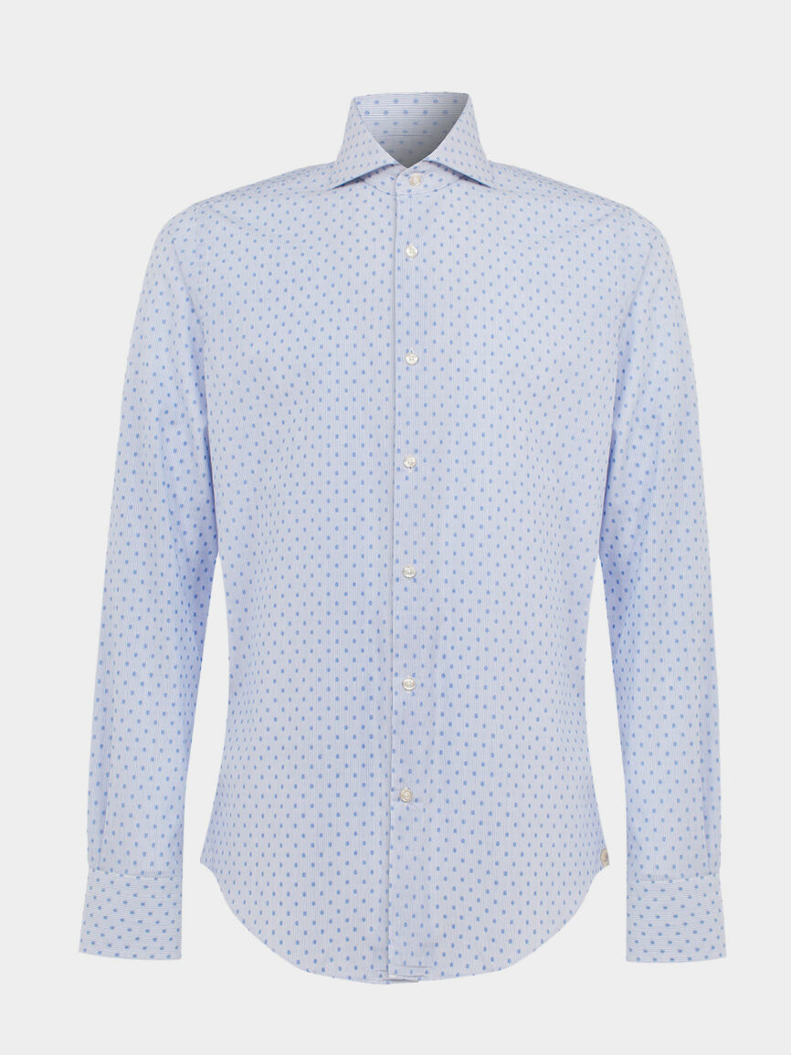 Light blue Super Slim Fit cotton twill shirt with jackard design