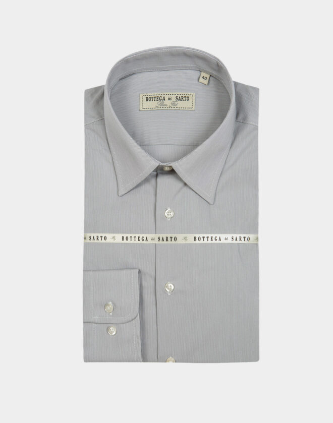 Gray Striped Cotton Poplin Stretch Slim Fit Shirt