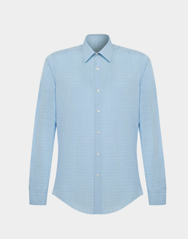 Light blue Slim Fit cotton twill stretch shirt with jackard design