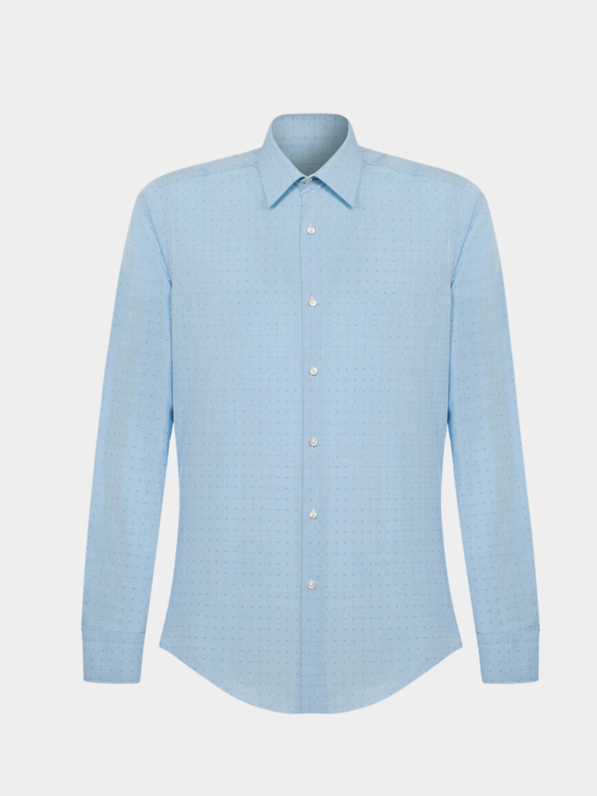 Light blue Slim Fit cotton twill stretch shirt with jackard design