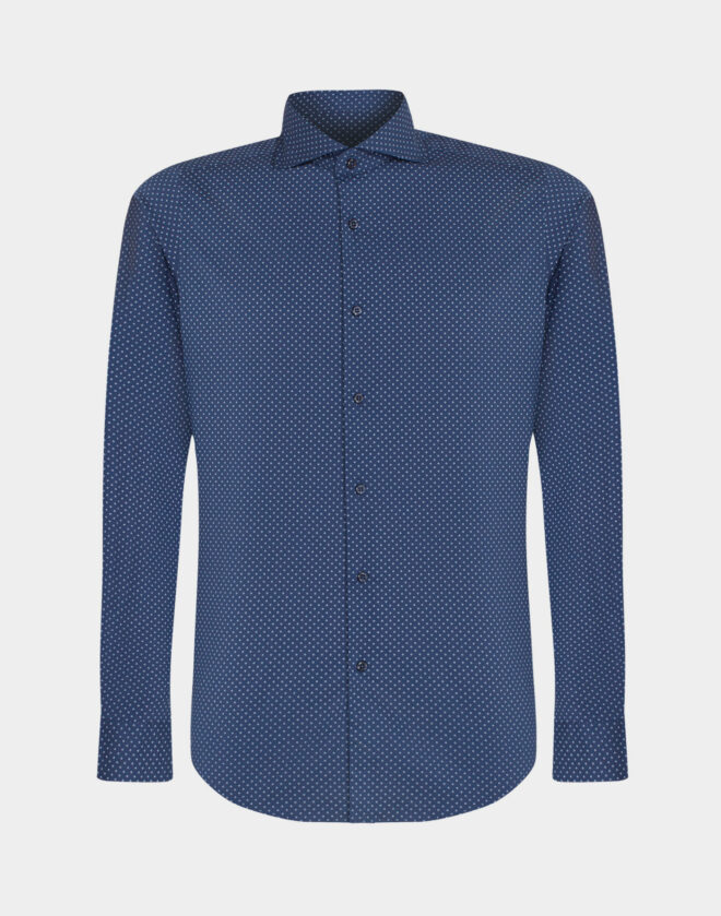 Camicia blu elettrico stampata in cotone Elasticizzato Super Slim Fit