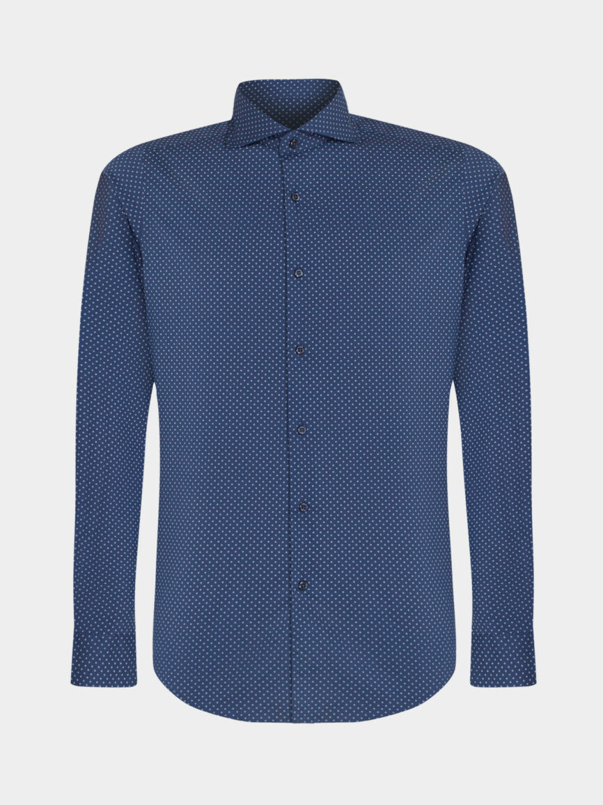 Electric Blue Printed Cotton Stretch Super Slim Fit Shirt