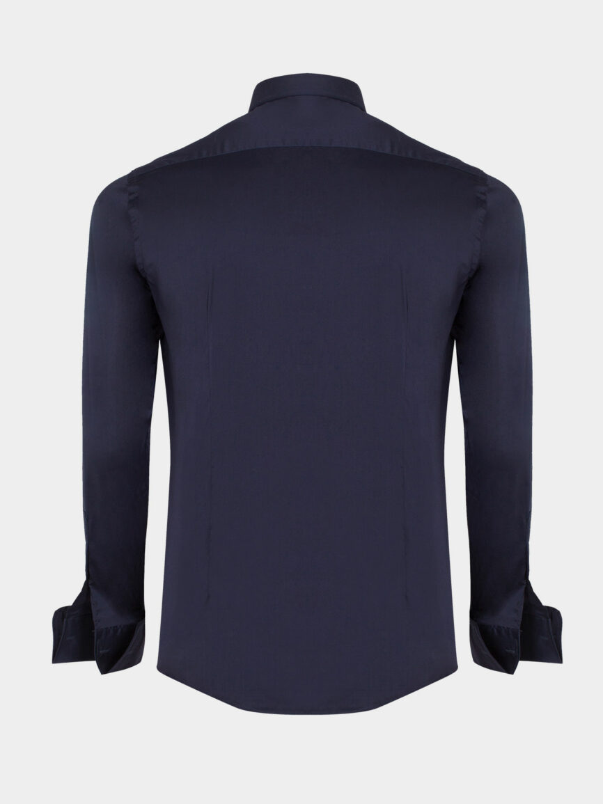 Camicia da Smoking Blu In Popeline di cotone Elasticizzato Slim Fit
