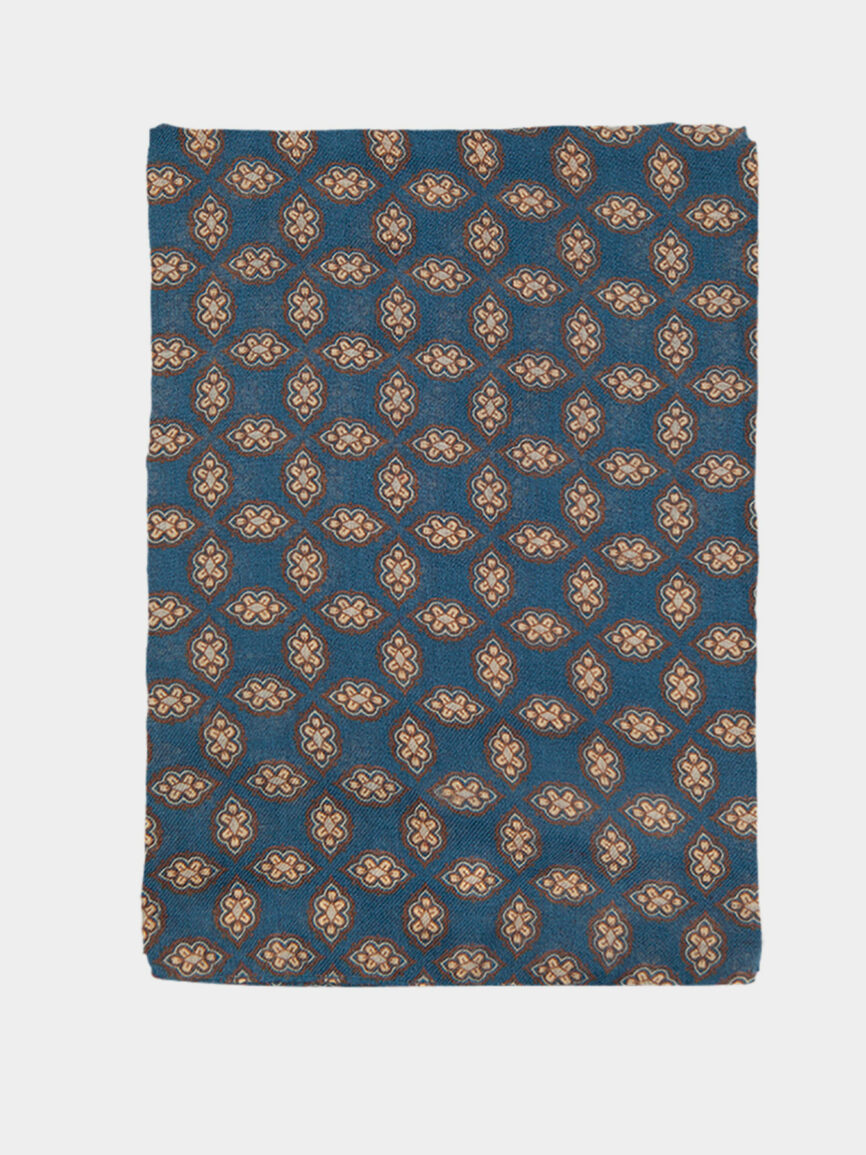 Dark blue floral print wool scarf