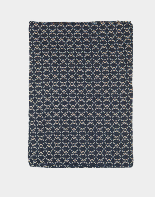 Dark Blue Geometric Print Wool Scarf