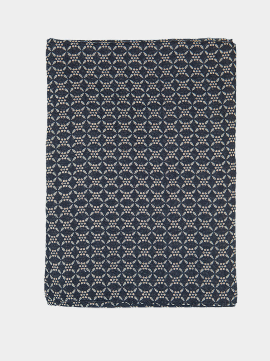 Dark Blue Geometric Print Wool Scarf