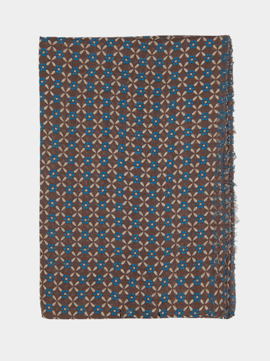 Brown floral print wool scarf