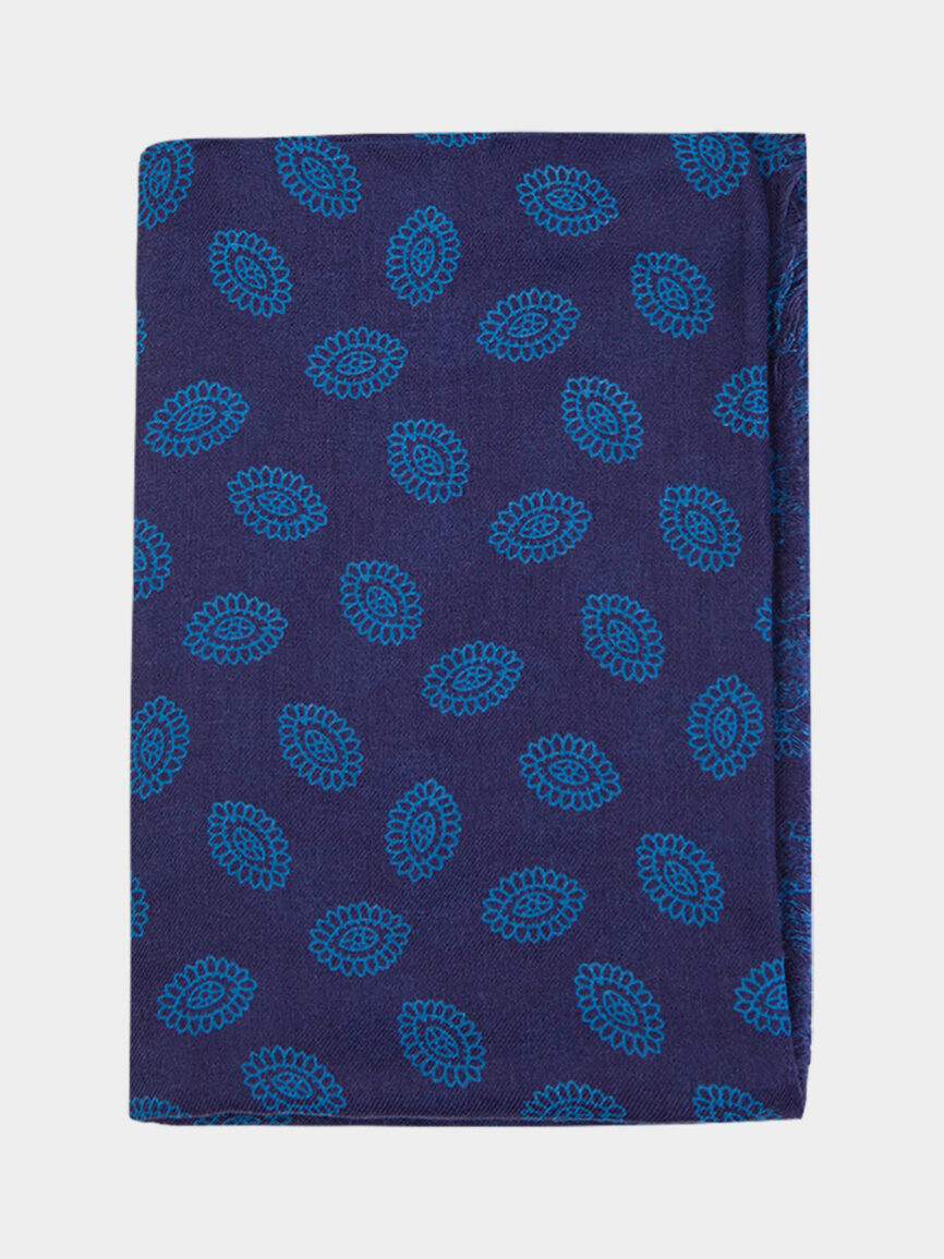 Blue cashmere print wool scarf